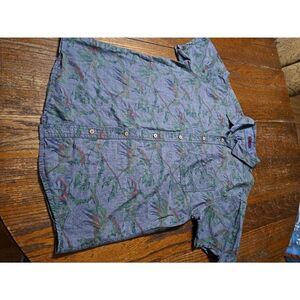 Large Black Jack Short Sleeve Cotton Button Front Casual Shirt w/ Pocket Collar